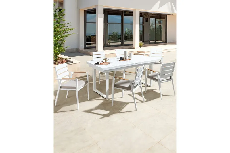 Hagestol sett med 6 Taviano - Hvit, grå, lyst tre - Hagemøbler & utemiljø - Balkong & terrasse - Balkongmøbler - Balkongstoler