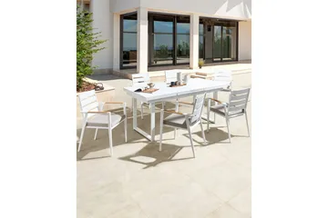 Hagestol sett med 6 Taviano - Hvit, grå, lyst tre - Hagemøbler & utemiljø - Balkong & terrasse - Balkongmøbler - Balkongstoler