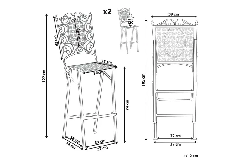 Hagestol sett med to Bormio - Hagemøbler & utemiljø - Balkong & terrasse - Balkongmøbler - Balkongstoler