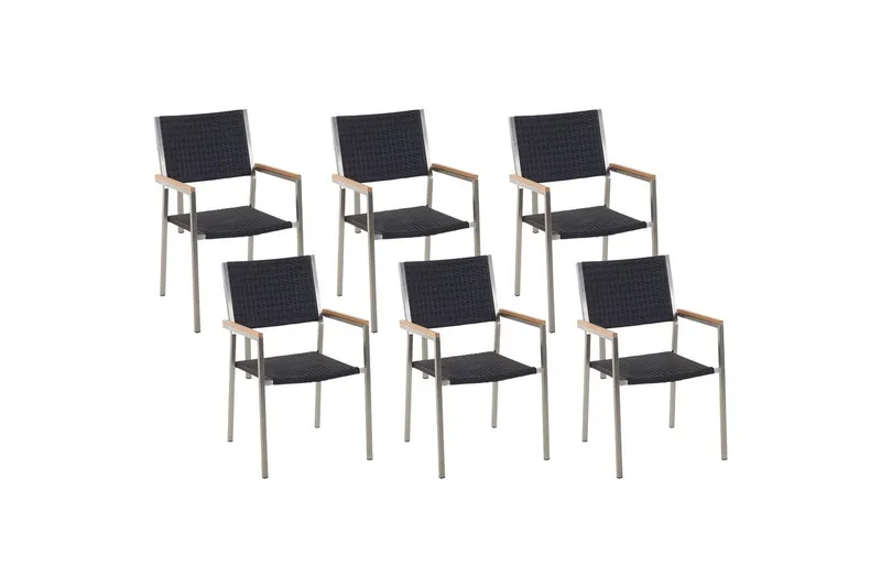 Matstol Beliani Grosseto set om 6 Sandbeige/silver/ljust trä Black||Silver