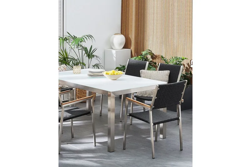 Matstol Beliani Grosseto set om 6 Sandbeige/silver/ljust trä Black||Silver - Hagemøbler & utemiljø - Balkong & terrasse - Balkongmøbler - Balkongstoler