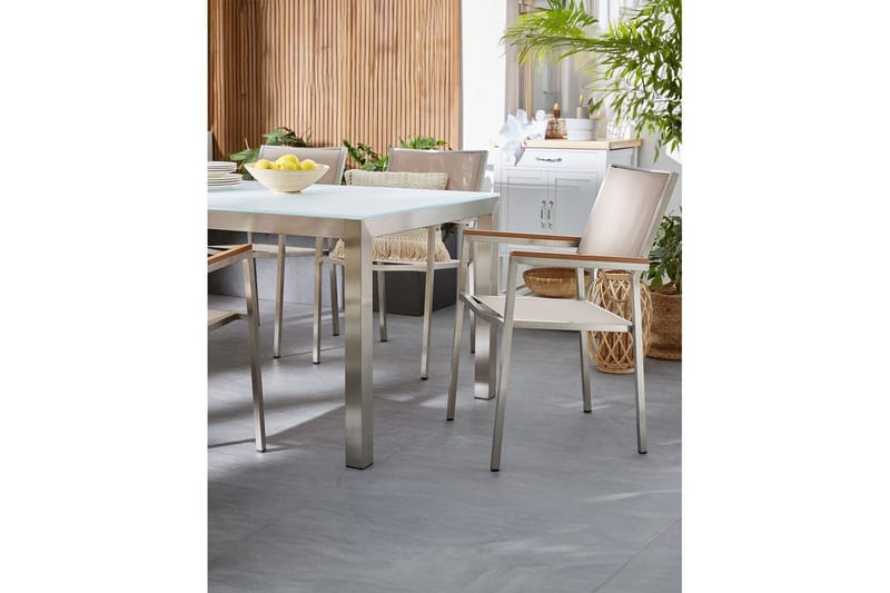 Matstol Beliani Grosseto set om 6 Sandbeige/silver/ljust trä Sand beige||Silver||Light wood - Hagemøbler & utemiljø - Balkong & terrasse - Balkongmøbler - Balkongstoler