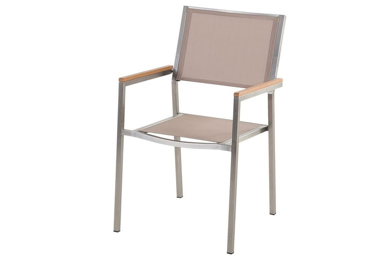 Matstol Beliani Grosseto set om 6 Sandbeige/silver/ljust trä Sand beige||Silver||Light wood - Hagemøbler & utemiljø - Balkong & terrasse - Balkongmøbler - Balkongstoler