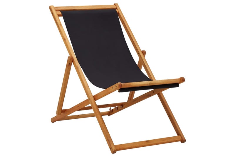 Sammenleggbar strandstol eukalyptus og stoff svart - Strandstoler & campingstoler - Strandstol - Balkongstoler