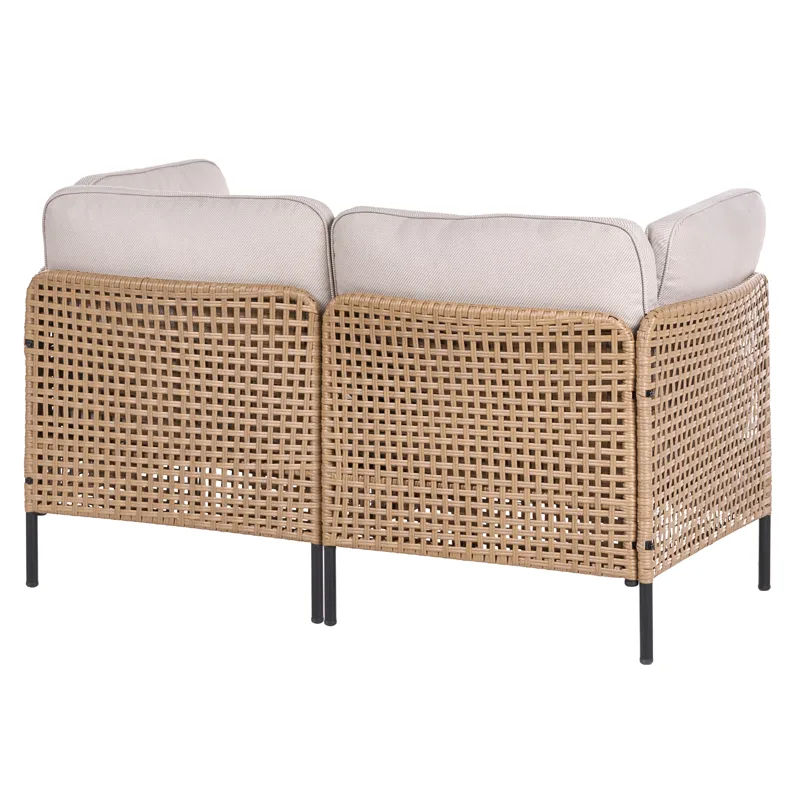 Sofa utendørs 2-seter Omegana kunstrotting - Beige/Svart - Hagemøbler & utemiljø - Utesofa