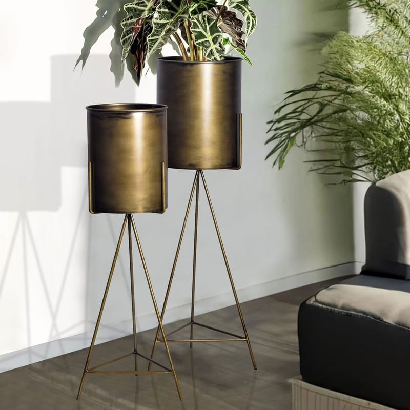 Corino Vase 89 cm Sett med 2 - Gullfarget - Hagemøbler & utemiljø - Balkong & terrasse - Balkongdyrking
