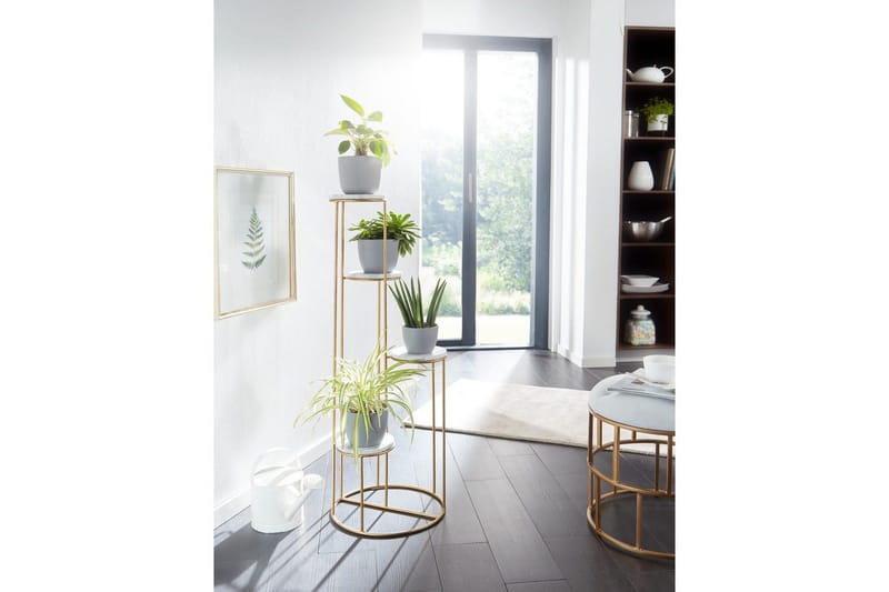 Stående hylle Wohnling Ekte marmortopp, blomsterstativ, gyllen metallbase, moderne stil - Hagemøbler & utemiljø - Balkong & terrasse - Balkongdyrking
