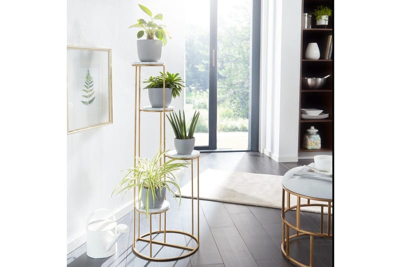 Stående hylle Wohnling Ekte marmortopp, blomsterstativ, gyllen metallbase, moderne stil - Hagemøbler & utemiljø - Balkong & terrasse - Balkongdyrking