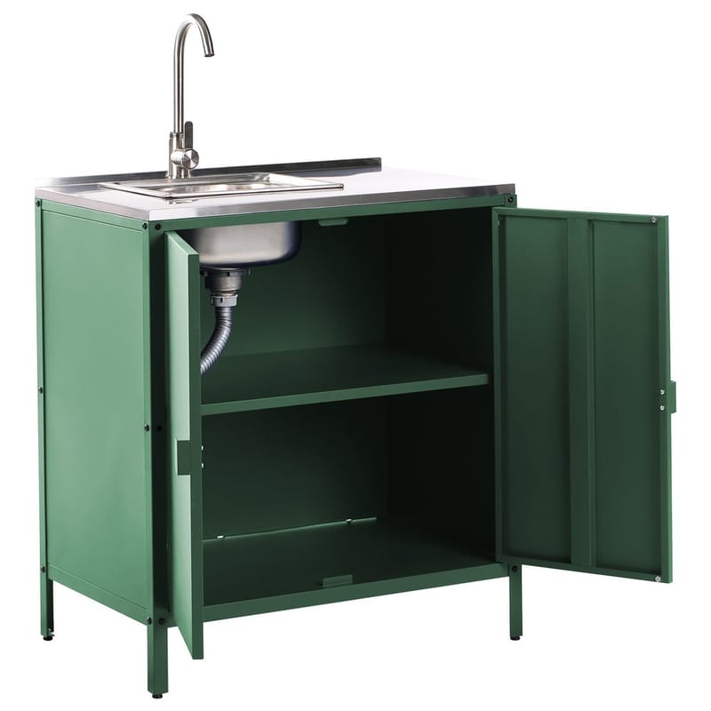 2-delt utekjøkken med vask 2 dører Vilama - Grønn, Sølv - Hagemøbler & utemiljø - Grill & utekjøkken - Utekjøkken - Komplette utekjøkken