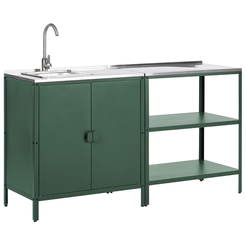 2-delt utekjøkken med vask 2 dører Vilama, Grønn, S ølv