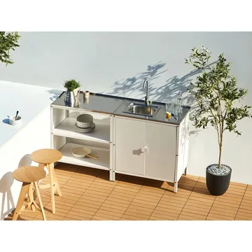 2-delt utekjøkken med vask 2 dører Vilama - Hvit, Sølv - Hagemøbler & utemiljø - Grill & utekjøkken - Utekjøkken - Komplette utekjøkken