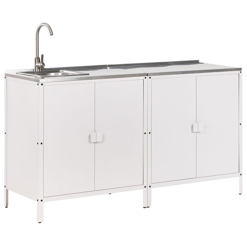 2-delt utekjøkken med vask 4 dører Vilama, Hvit, Sølv