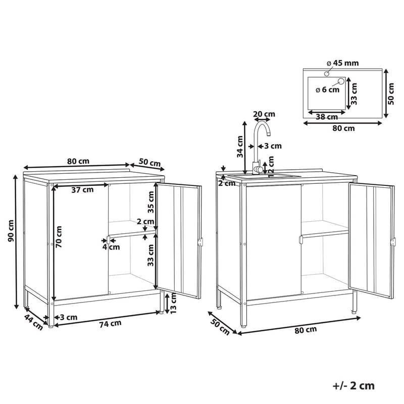 2-delt utekjøkken med vask 4 dører Vilama - Hvit, Sølv - Hagemøbler & utemiljø - Grill & utekjøkken - Utekjøkken - Komplette utekjøkken