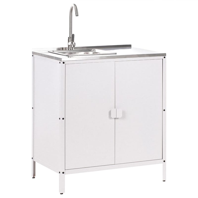 3-delt utekj cken med vask 4 da8rer Vilama - Hvit, Sølv - Hagemøbler & utemiljø - Grill & utekjøkken - Utekjøkken - Komplette utekjøkken