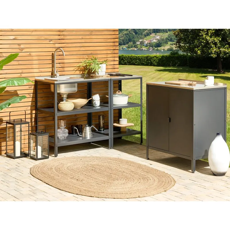 Kjøkkenøy med vask Vilama - Svart, Sølv - Hagemøbler & utemiljø - Grill & utekjøkken - Utekjøkken - Komplette utekjøkken