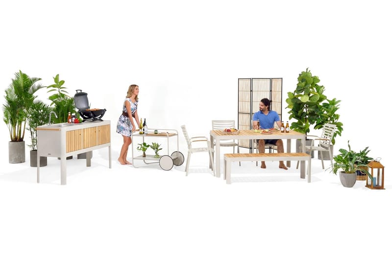 Portals Utekjøkken 174 cm - Hvit/Tre - Hagemøbler & utemiljø - Grill & utekjøkken - Utekjøkken - Komplette utekjøkken