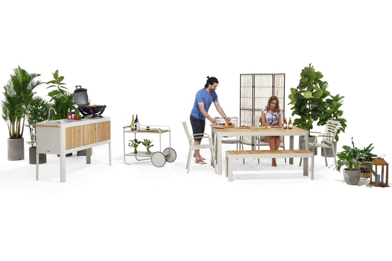 Portals Utekjøkken 174 cm - Hvit/Tre - Hagemøbler & utemiljø - Grill & utekjøkken - Utekjøkken - Komplette utekjøkken
