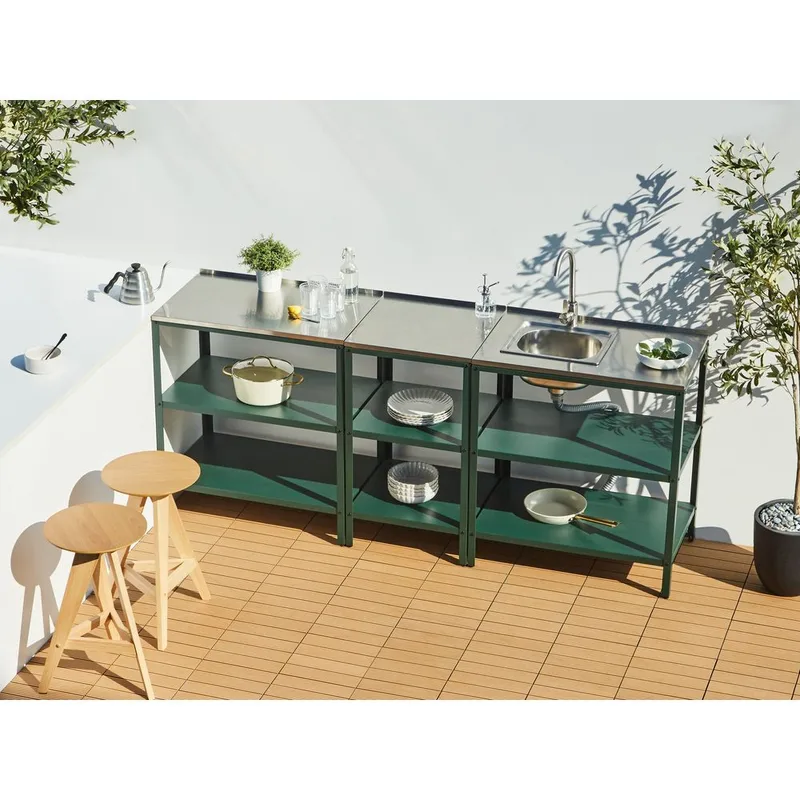 Liten kjøkkenøy Vilama - Grønn, Sølv - Hagemøbler & utemiljø - Grill & utekjøkken - Utekjøkken - Komplette utekjøkken