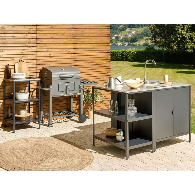 Stor kjøkkenøy Vilama - Svart, Sølv - Hagemøbler & utemiljø - Grill & utekjøkken - Utekjøkken - Komplette utekjøkken