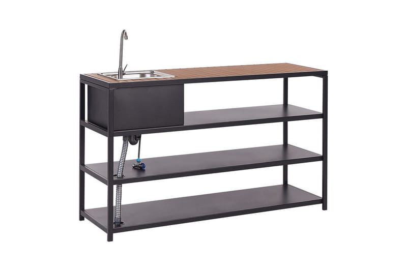 Trädgårdskök Beliani Avetrana 159x50x116 cm Black||Light wood - Hagemøbler & utemiljø - Grill & utekjøkken - Utekjøkken - Bygg ditt eget utekjøkken