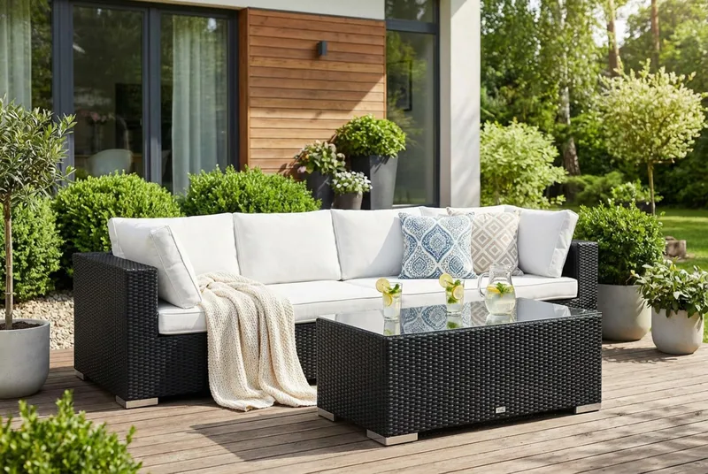 Bahamas Sofabord Utendørs 113x58 cm Kunstrotting - Svart - Hagemøbler & utemiljø - Hagebord - Loungebord & Sofabord utendørs