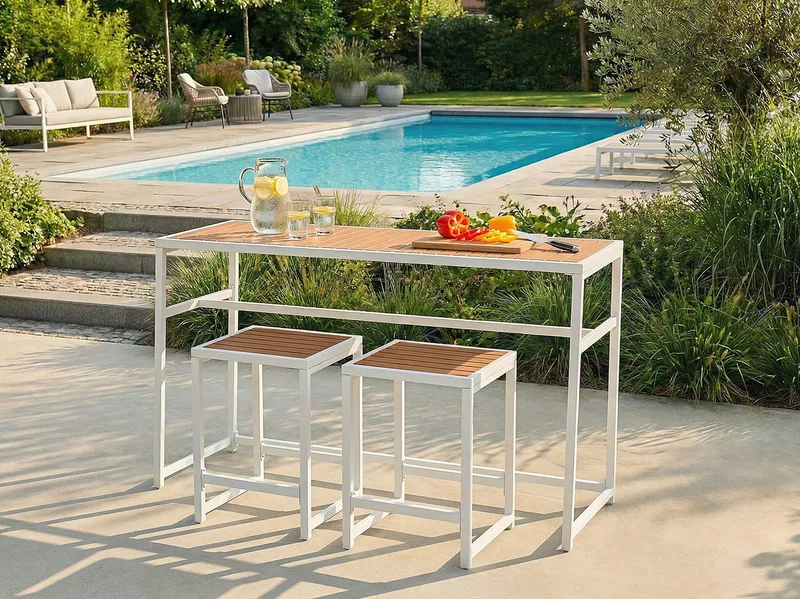 Barbord utendørs Avetrana 50x150 cm - Hvit/Brun - Hagemøbler & utemiljø - Hagebord - Barbord utendørs