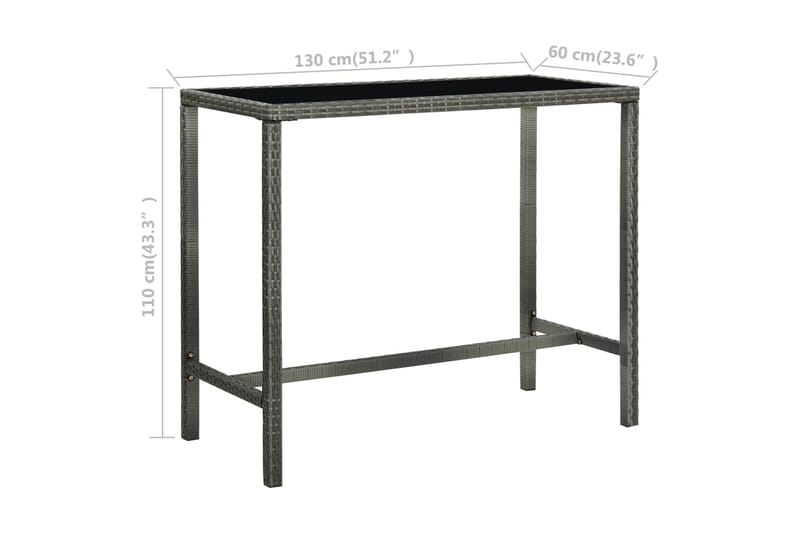 Hagebarbord grå 130x60x110 cm polyrotting og glass - Grå - Barbord utendørs