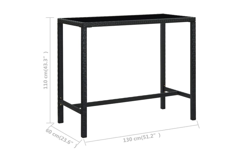 Hagebarbord svart 130x60x110 cm polyrotting og glass - Svart - Barbord utendørs