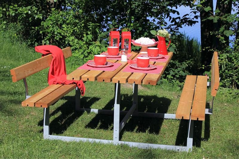 Basic bord- og benkesett med 2 ryggstøtter - Brun|Beige - Piknikbord