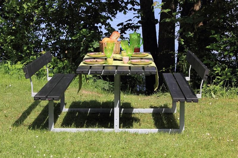 Basic bord- og benkesett med 2 ryggstøtter - Hvit|Svart - Piknikbord