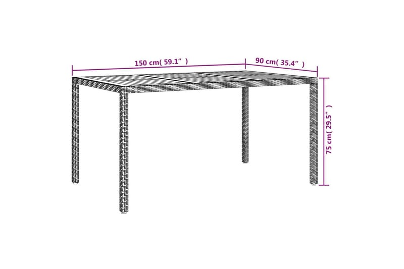 beBasic Hagebord 150x90x75 cm polyrotting og akasietre grå - GrÃ¥ - Spisebord ute