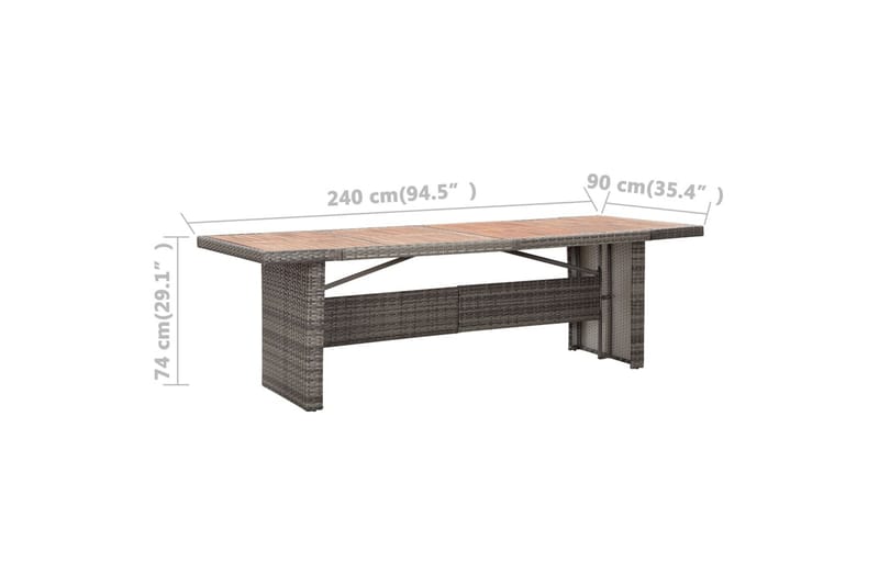 Hagebord 240x90x74 cm polyrotting og heltre akasie - Cafébord