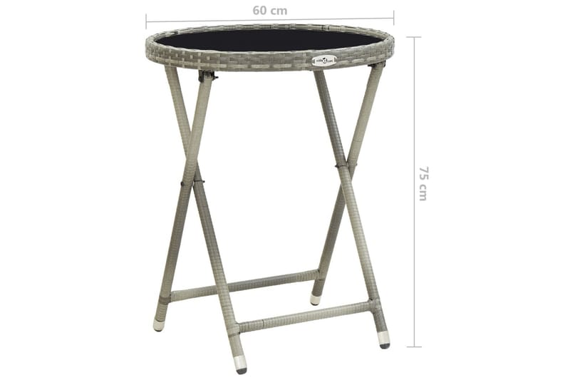 Tebord grå 60 cm polyrotting og herdet glass - Cafébord