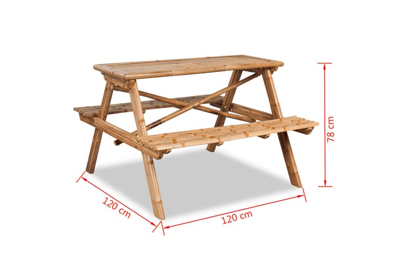 Piknikbord 120x120x78 cm bambus - Brun - Campingbord