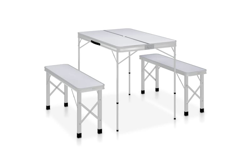 Sammenleggbart campingbord med 2 benker aluminium hvit - Hvit - Campingbord