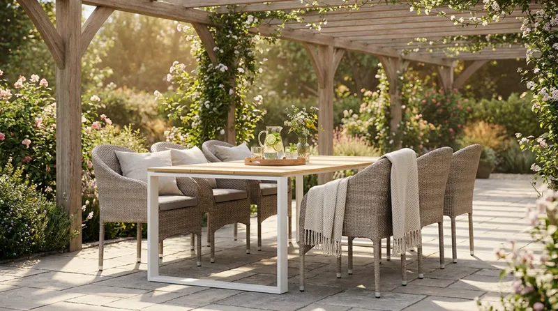 Devon stort rektangulært utendørs spisebord 210x100 cm i aluminium - Beige - Hagemøbler & utemiljø - Hagebord - Spisebord ute