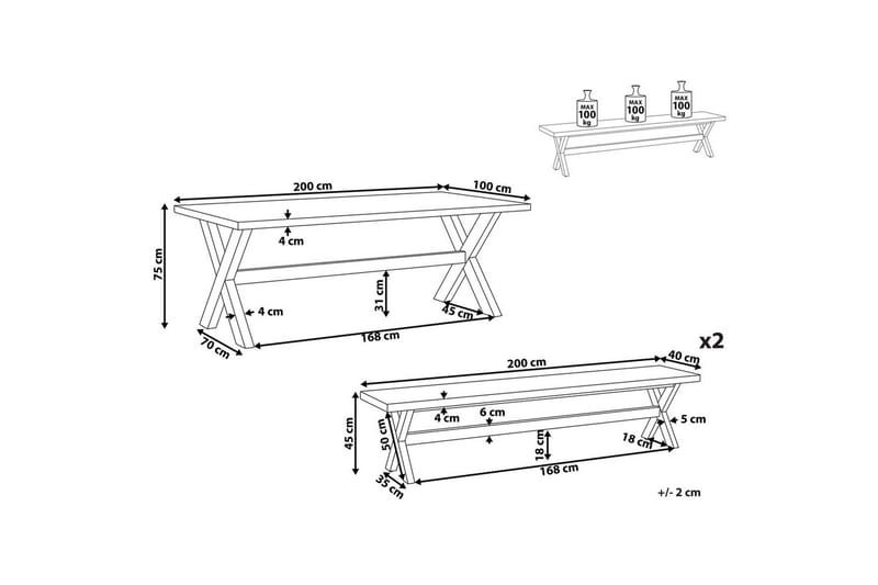 Matsalsset Beliani Olbia med bänkar 6-Sits White||Light wood - Hagemøbler & utemiljø - Hagegruppe - Spisegrupper hage
