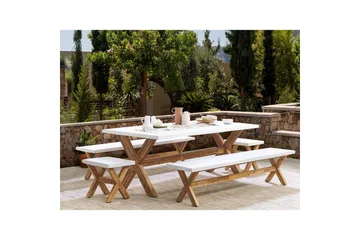 Matsalsset Beliani Olbia med bänkar 8-Sits White||Light wood - Hagemøbler & utemiljø - Hagegruppe - Spisegrupper hage