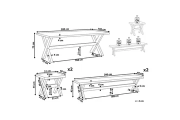 Matsalsset Beliani Olbia med bänkar 8-Sits White||Light wood - Hagemøbler & utemiljø - Hagegruppe - Spisegrupper hage