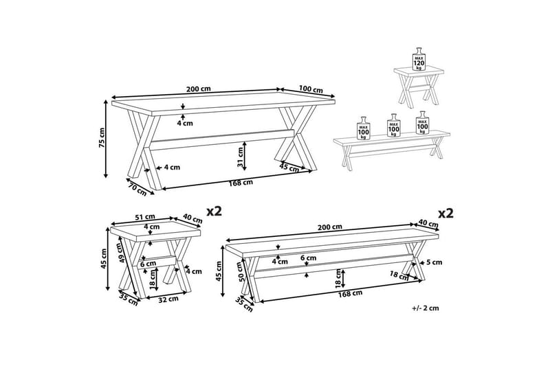 Matsalsset Beliani Olbia med bänkar 8-Sits White||Light wood - Hagemøbler & utemiljø - Hagegruppe - Spisegrupper hage