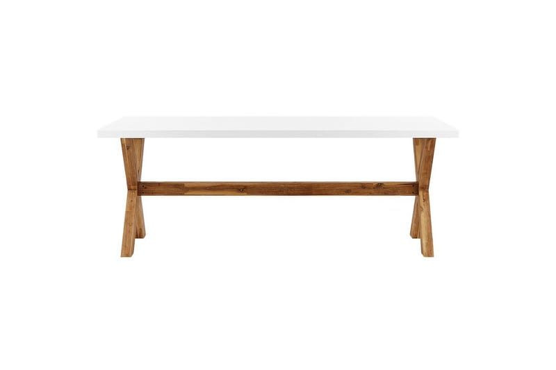 Matsalsset Beliani Olbia med bänkar 8-Sits White||Light wood - Hagemøbler & utemiljø - Hagegruppe - Spisegrupper hage