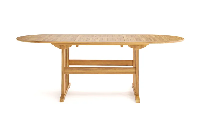 Menorca ovalt uttrekkbart spisebord i tre utendørs 90x150 cm - Teak / natur - Hagemøbler & utemiljø - Hagebord - Spisebord ute