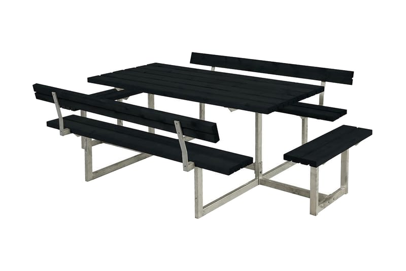 Basic bord- og benkesett med 2 ryggstøtter + 2 påbygginger - Svart - Piknikbord