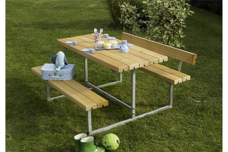 Basic bord- og benkesett til barn med 2 ryggstøtter oljet le - Beige - Piknikbord