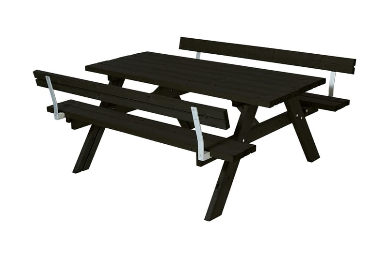 Bord- og benkesett med 2 ryggstøtter - Svart - Piknikbord