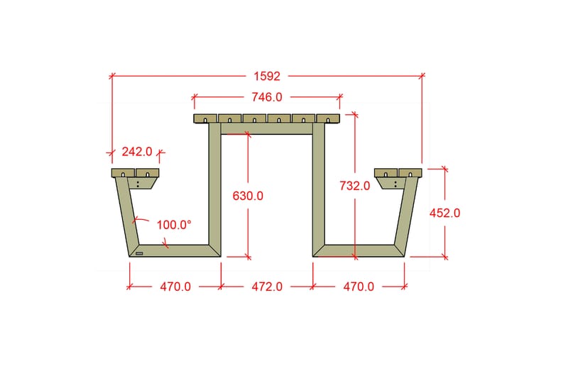 PLUS Wega Bord/Benksett 177 cm - Grå|Brun - Piknikbord