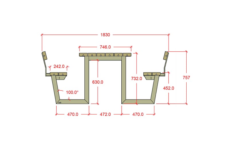 PLUS Wega Bord/Benksett med 2 Ryggstøtte 177 cm - Grå|Brun - Piknikbord