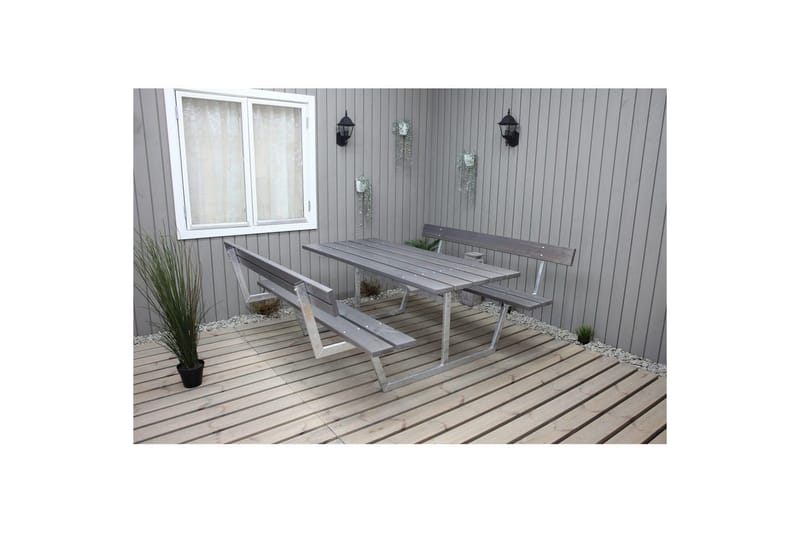 Piknikbord Rustikk Metall Med Ryggstøtte, - Med Ryggstøtte, Grå - Hagemøbler & utemiljø - Hagebord - Piknikbord