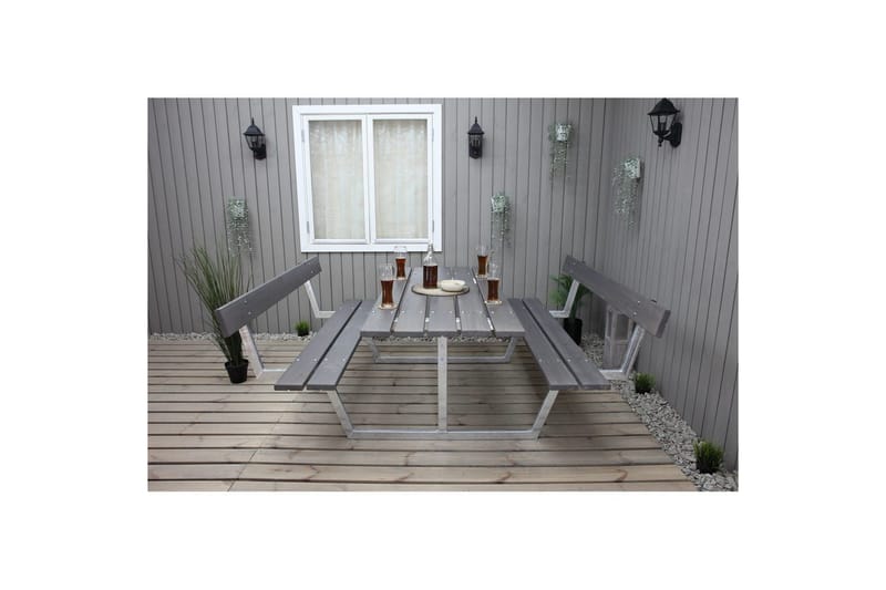 Piknikbord Rustikk Metall Med Ryggstøtte, - Med Ryggstøtte, Grå - Hagemøbler & utemiljø - Hagebord - Piknikbord