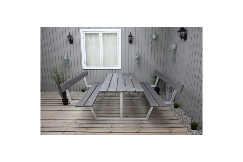 Piknikbord Rustikk Metall Med Ryggstøtte, - Med Ryggstøtte, Grå - Hagemøbler & utemiljø - Hagebord - Piknikbord